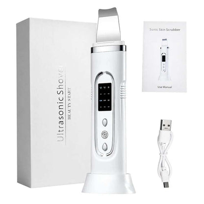 Ultrasonic facial skin scrubber device with silicone bristles for deep cleansing and blackhead removal