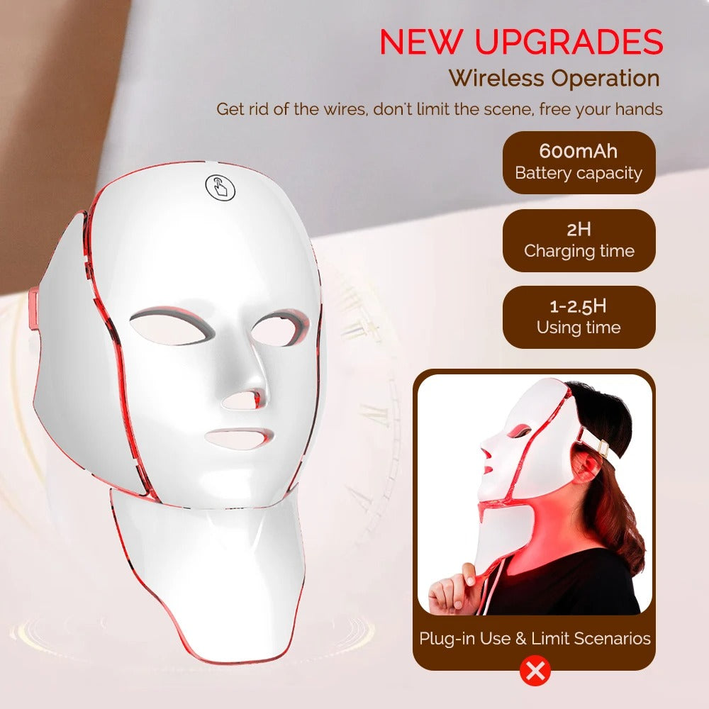 LED Facial Mask with Neck 7 Colors Light Therapy