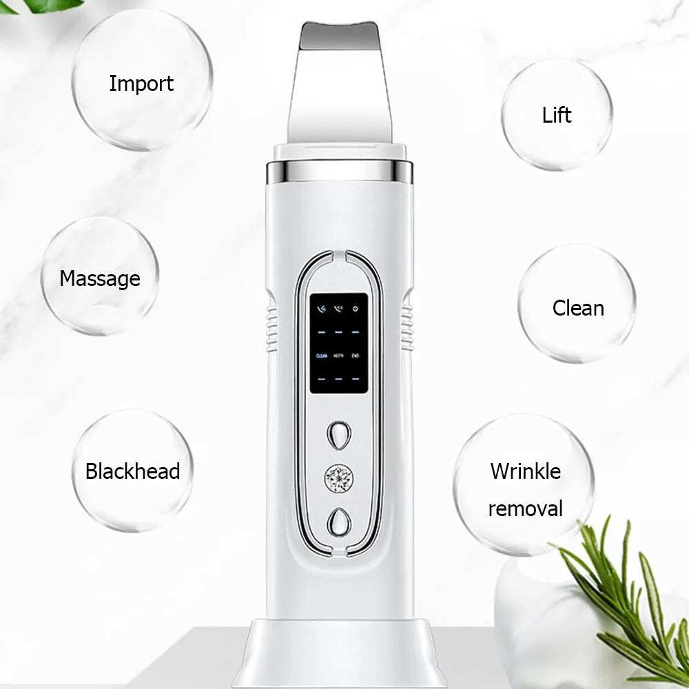 Ultrasonic facial skin scrubber device for deep pore cleansing and skin rejuvenation